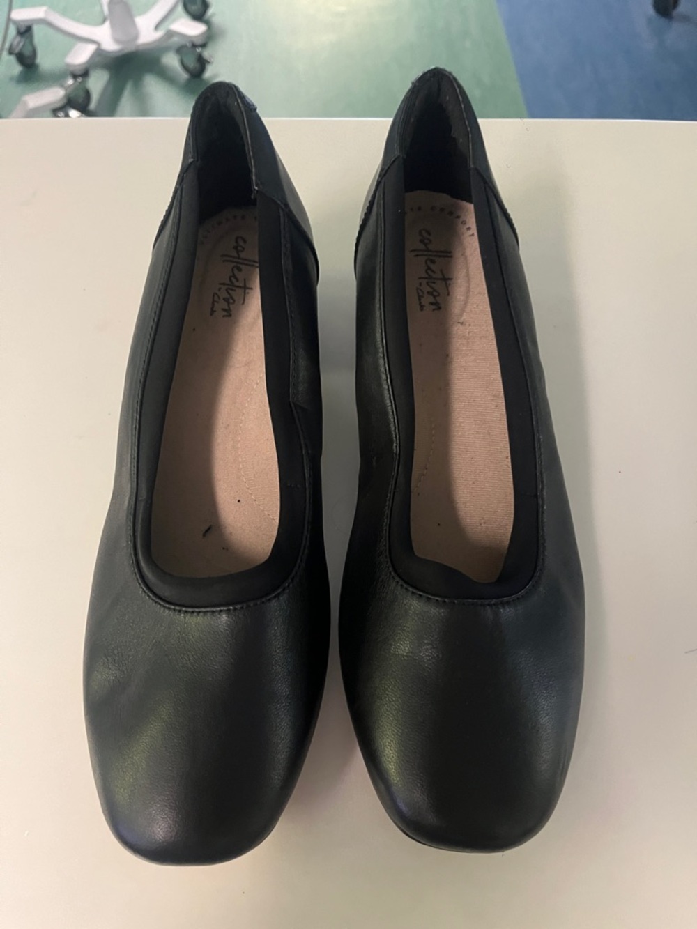 Clarks Black Rounded Square Toe Ballet Flats